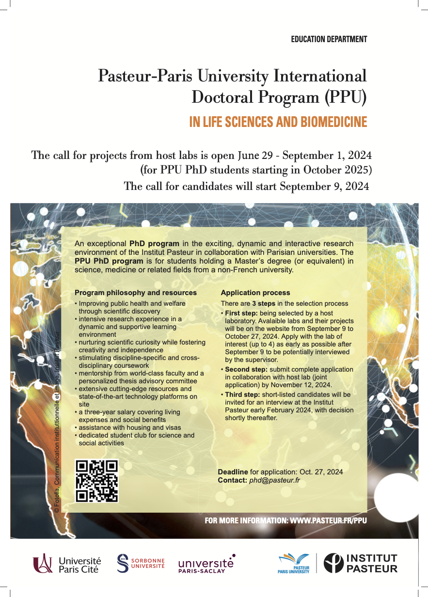 Call 2024 Pasteur - Paris University International Doctoral Program 5PPU)
