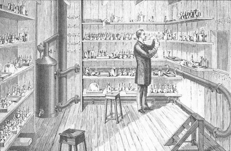 Gravure historique, Louis Pasteur dans son laboratoire