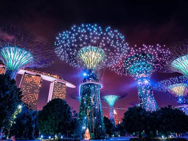 Photographie de nuit, jardin de la baie de Singapour