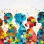 Les silhouettes d'un groupe de personnes sont représentées sous forme de puzzle. Le concept d'unité et de diversité des individus est ainsi illustré.