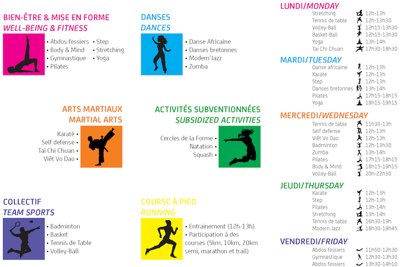 l’ASIP propose à tous les membres du campus de l'Institut Pasteur 23 activités, 2 salles, et plus de 30 heures de sport chaque semaine l’ASIP propose à tous les membres du campus de l'Institut Pasteur 23 activités, 2 salles, et plus de 30 heures de sport chaque semaine