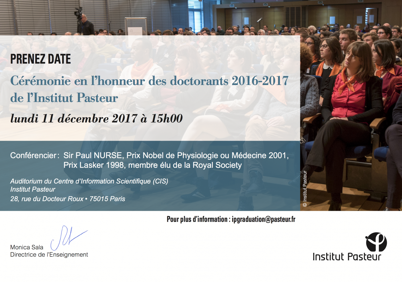 Prenez date ! Cérémonie des nouveaux doctorants à l'Institut Pasteur Prenez date ! Cérémonie des nouveaux doctorants à l'Institut Pasteur