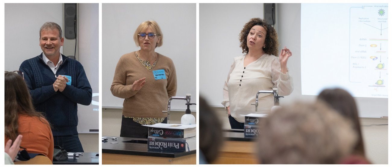 Institut Pasteur educational outreach at Lycee SF 3 scientists teaching