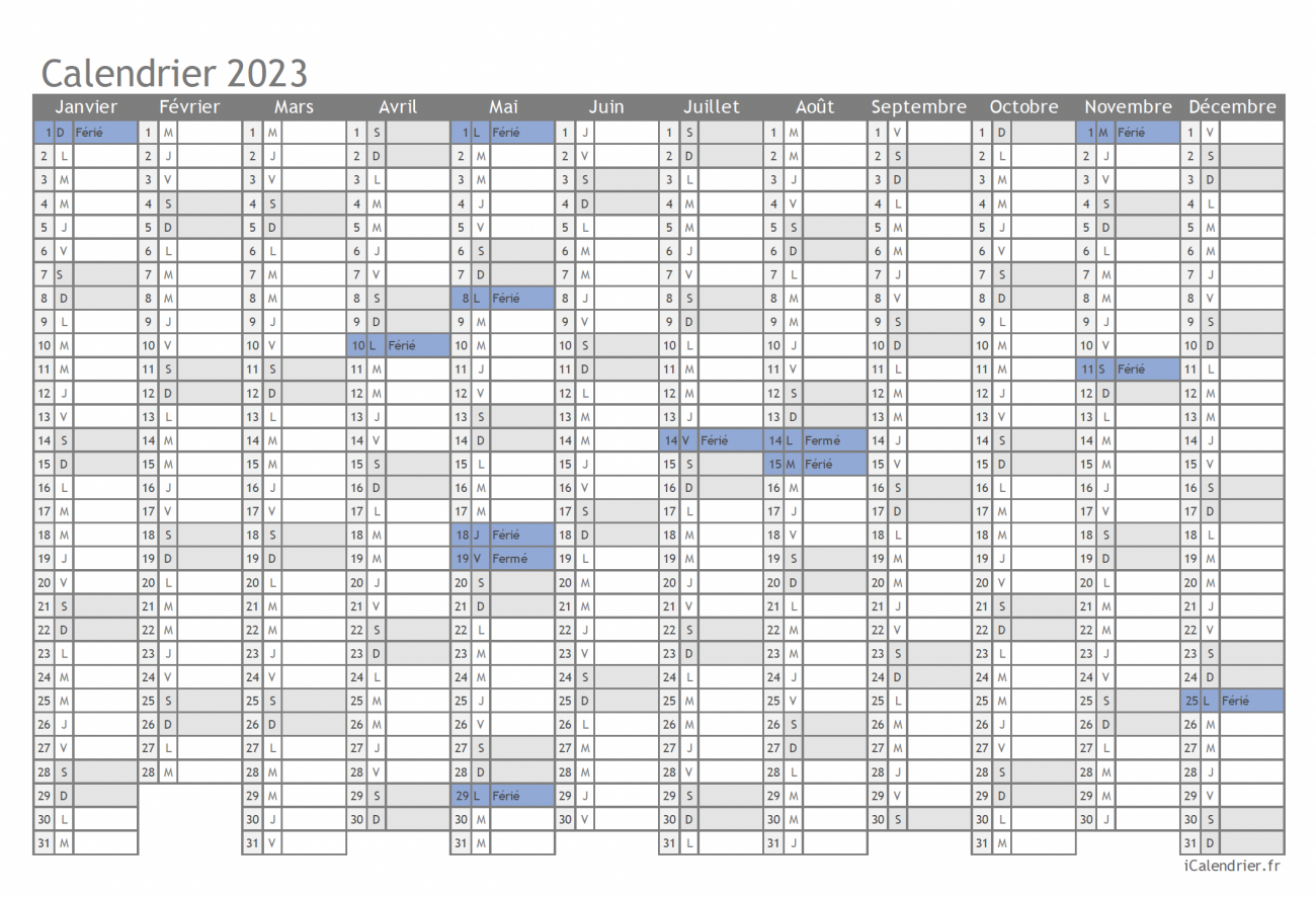 calendrier et jours fériés 2023