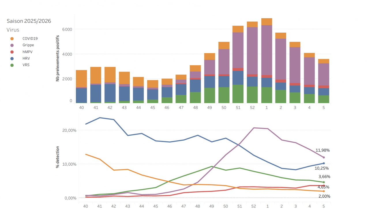 Circulation des virus respiratoires données hospitalières S05_26