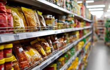 Rayon alimentaire de supermarché avec des produits emballés